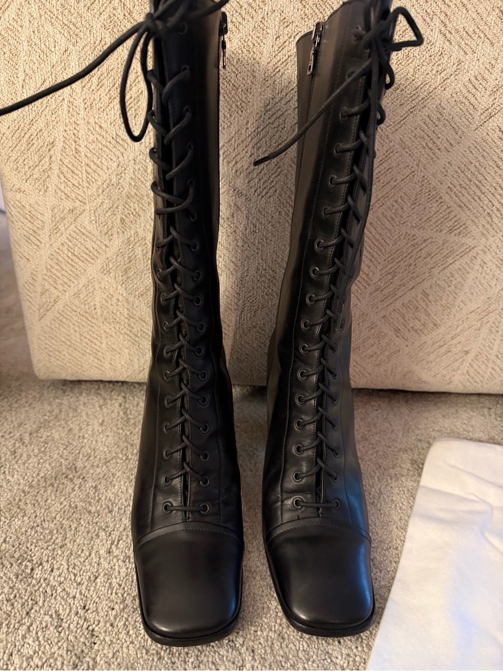 RARE Vintage Y2K Prada Black Leather Lace-Up Mid-Calf Boots Runway ‘01 AWO1 36.5 - Picture 3 of 10